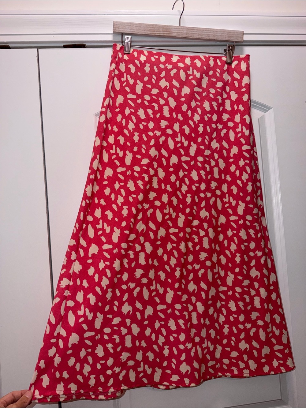 Pink Printed Midi Skirt with Cream Spot Pattern - Women